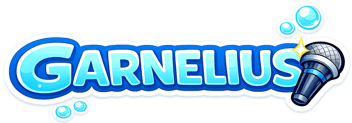 Garnelius Logo – Kinderlieder-Marke mit Mikrofon im Unterwasser-Stil